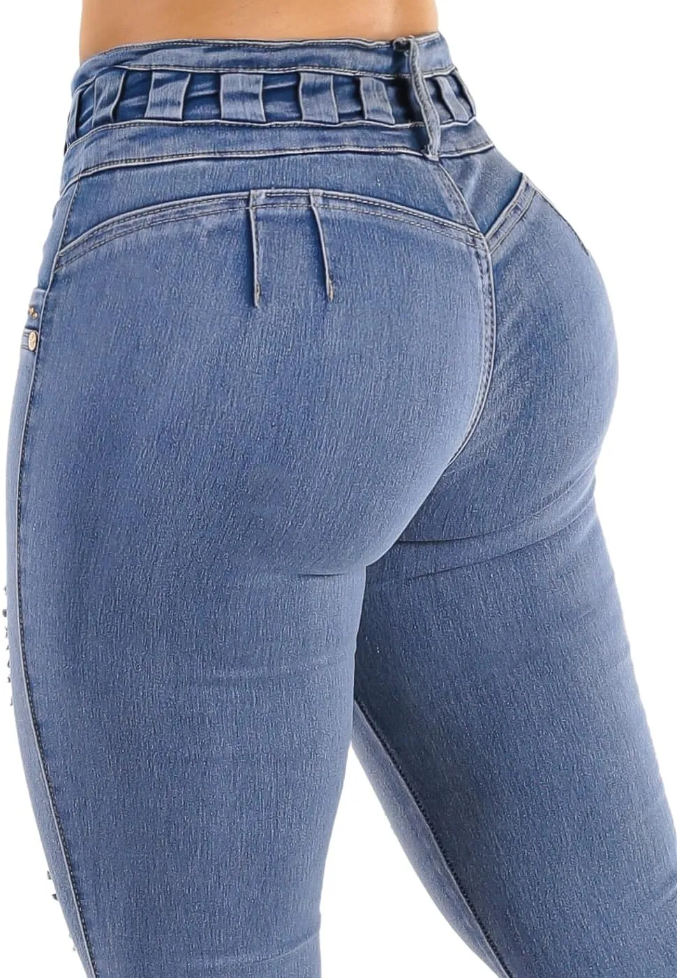High Waisted Butt Lifting Skinny Jeans - Distressed Levanta Cola Stretchy Jeans