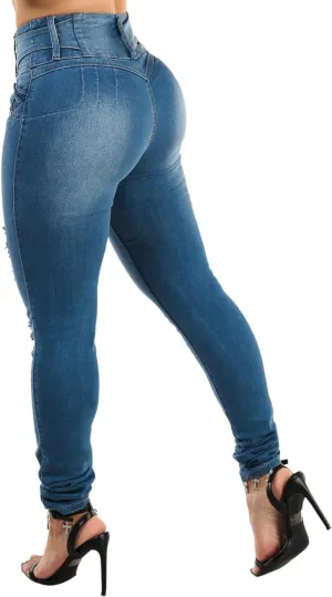 High Waisted Butt Lifting Skinny Jeans - Distressed Levanta Cola Stretchy Jeans