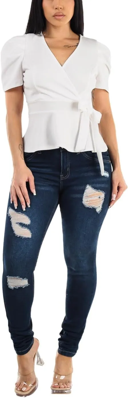 High Waisted Butt Lifting Skinny Jeans - Distressed Levanta Cola Stretchy Jeans