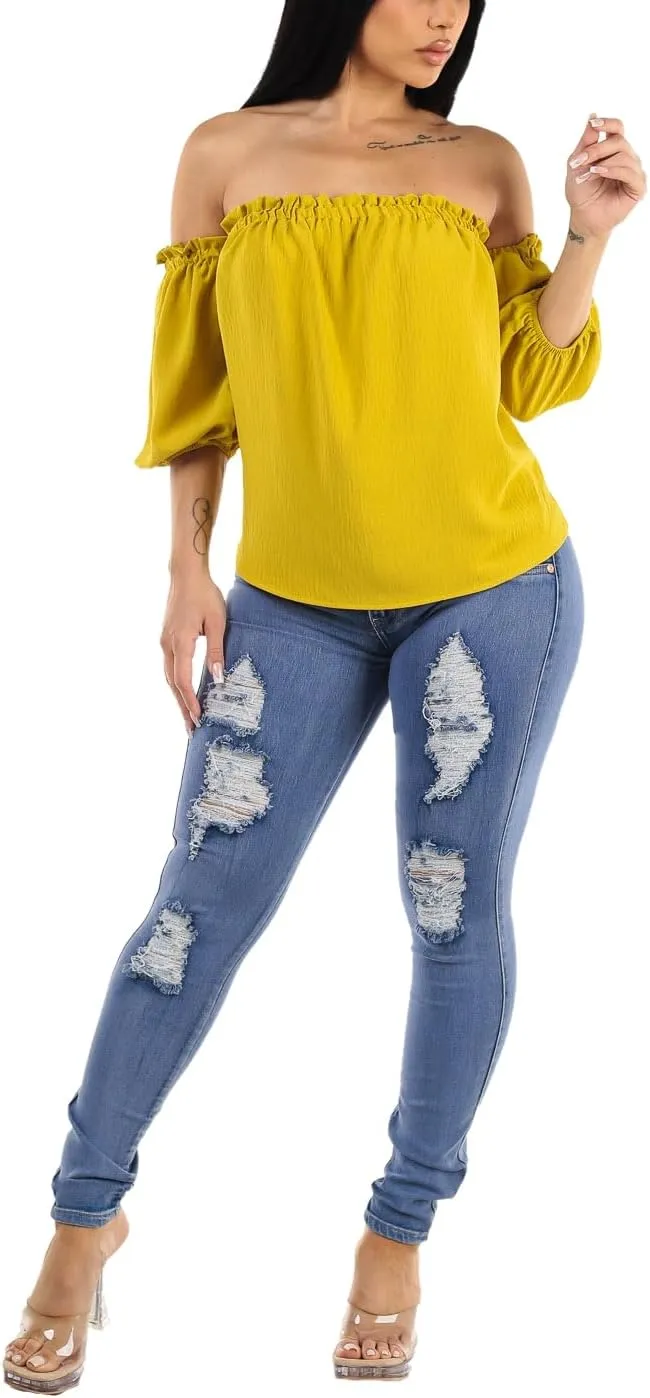 High Waisted Butt Lifting Skinny Jeans - Distressed Levanta Cola Stretchy Jeans