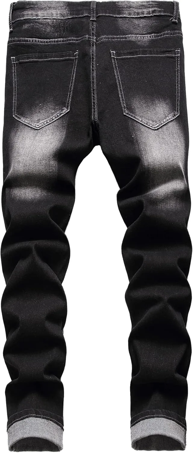 Homllyer Ripped Jeans for Men,Mens Slim Straight Fit Denim Jeans