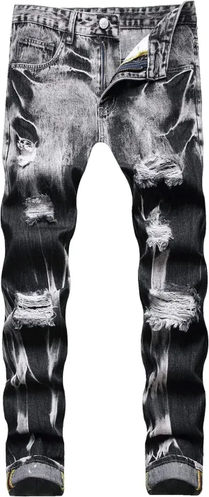 Homllyer Ripped Jeans for Men,Mens Slim Straight Fit Denim Jeans