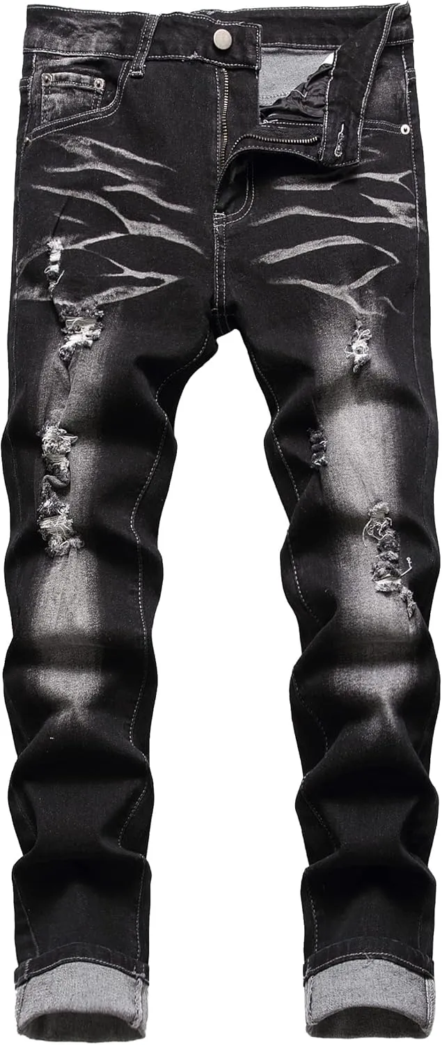 Homllyer Ripped Jeans for Men,Mens Slim Straight Fit Denim Jeans