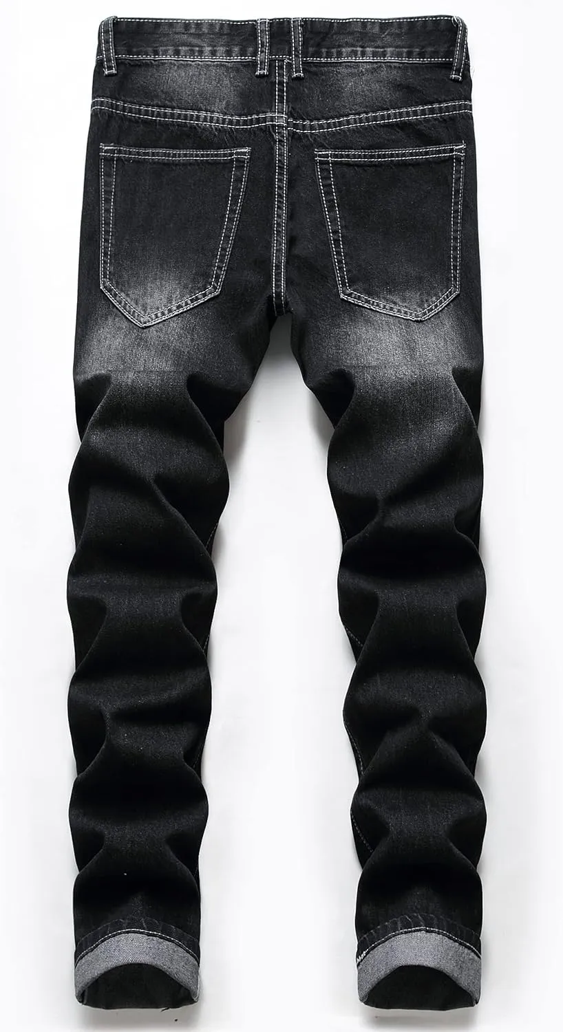 Homllyer Ripped Jeans for Men,Mens Slim Straight Fit Denim Jeans