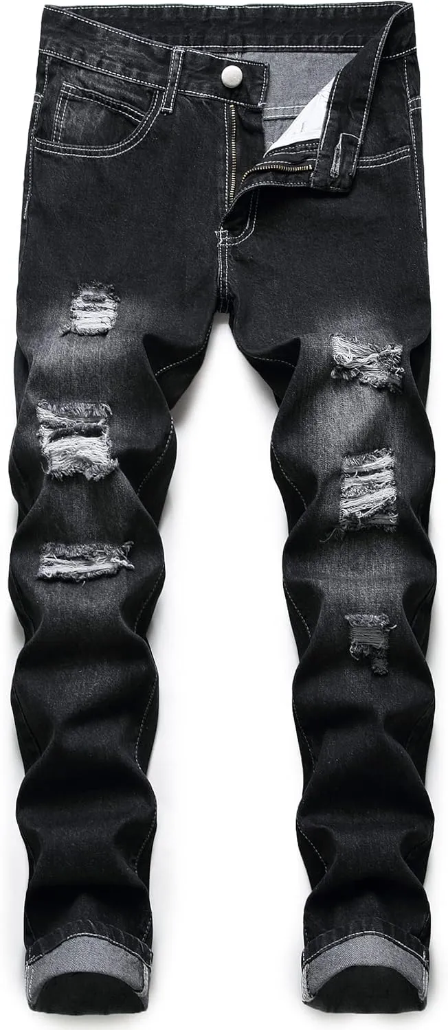 Homllyer Ripped Jeans for Men,Mens Slim Straight Fit Denim Jeans
