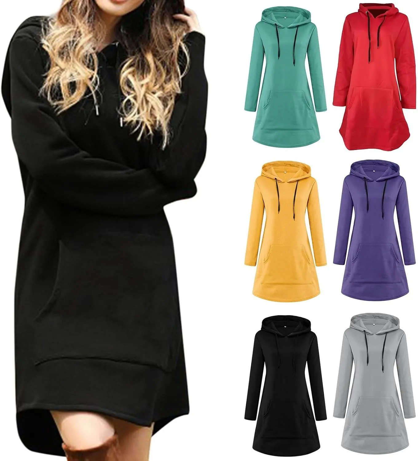 Hoodie Dress for Women 2024 Slim Casual Long Sleeve High Waist Drawstring Pullover Hooded Sweatshirt Dresses