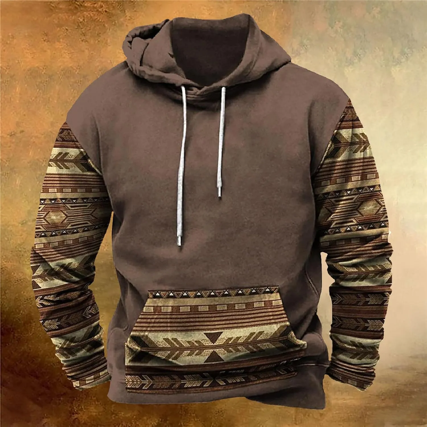 Hoodies for Men Graphic Design Aztec Ethnic Print Hooded Sweatshirts Casual Long Sleeve Fashion Christmas Shirts