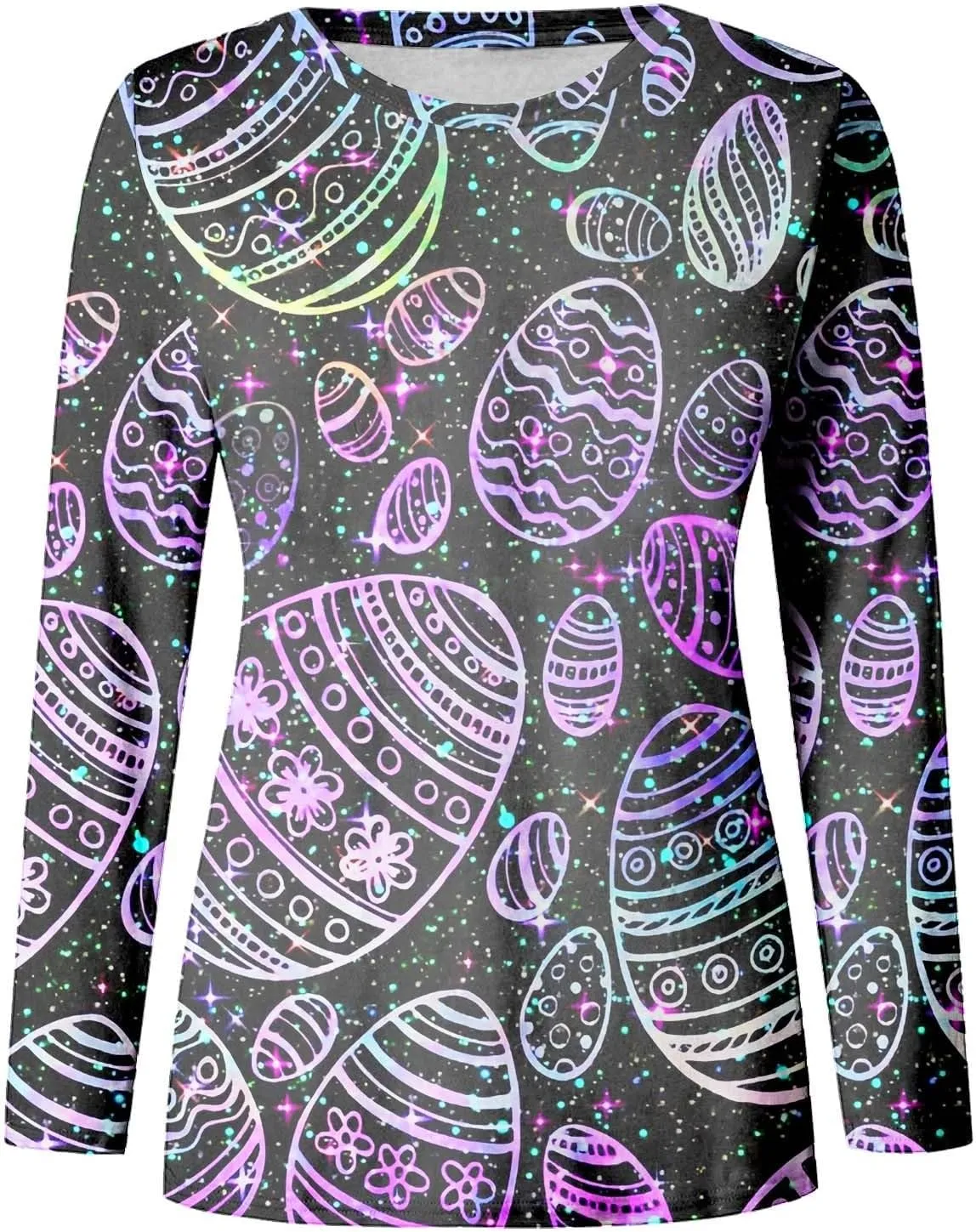 Hoodies For Women For Women Easter Eggs Graphic Loose Fit Crew Neck Sweat Shirts Festival Long Sleeve Tops with Pocket
