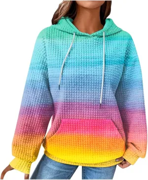 Hoodies for Women Waffle Knit Tops for Women Oversized Waffle Knit Shirt Hoodies for Women with Pocket Fall Sweatshirt 2024