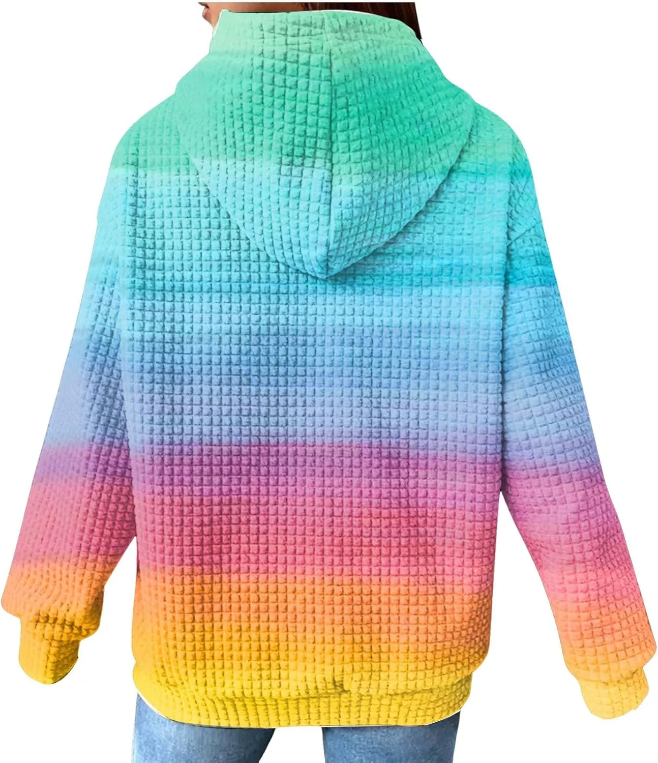 Hoodies for Women Waffle Knit Tops for Women Oversized Waffle Knit Shirt Hoodies for Women with Pocket Fall Sweatshirt 2024