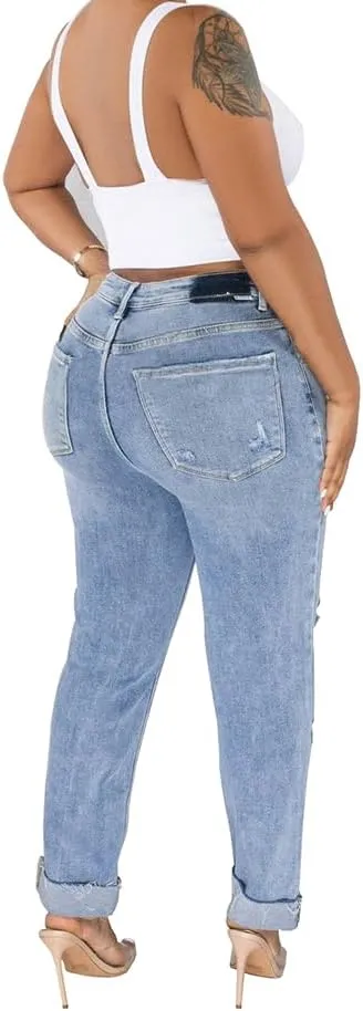HTD Women's Boyfriend Jeans Ripped Skinny Jeans Distressed Stretchy Denim Pants