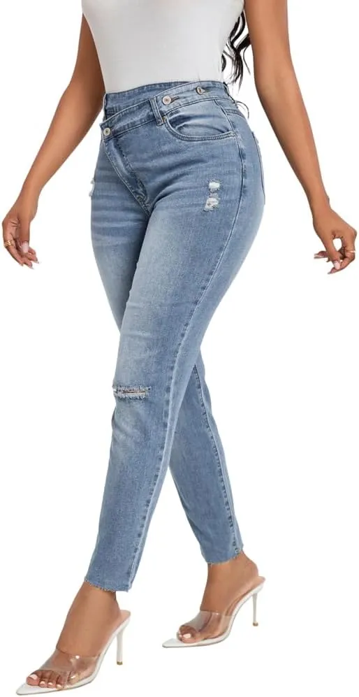 HTD Women's Boyfriend Jeans Ripped Skinny Jeans Distressed Stretchy Denim Pants