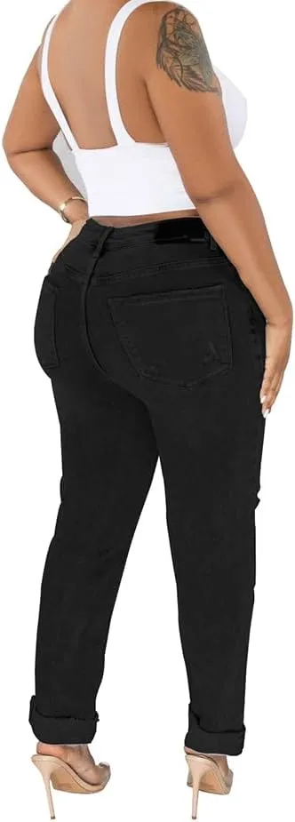 HTD Women's Boyfriend Jeans Ripped Skinny Jeans Distressed Stretchy Denim Pants