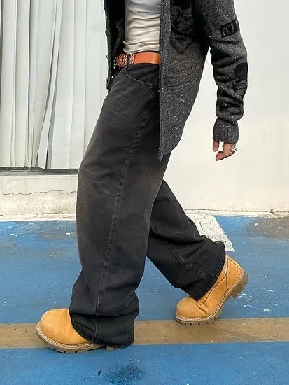 HUNGSON Mens Baggy Jeans for Men Women Y2k Skater Vintage Plain Pants Casual Wide Leg Jeans Loose Fit Denim Jeans
