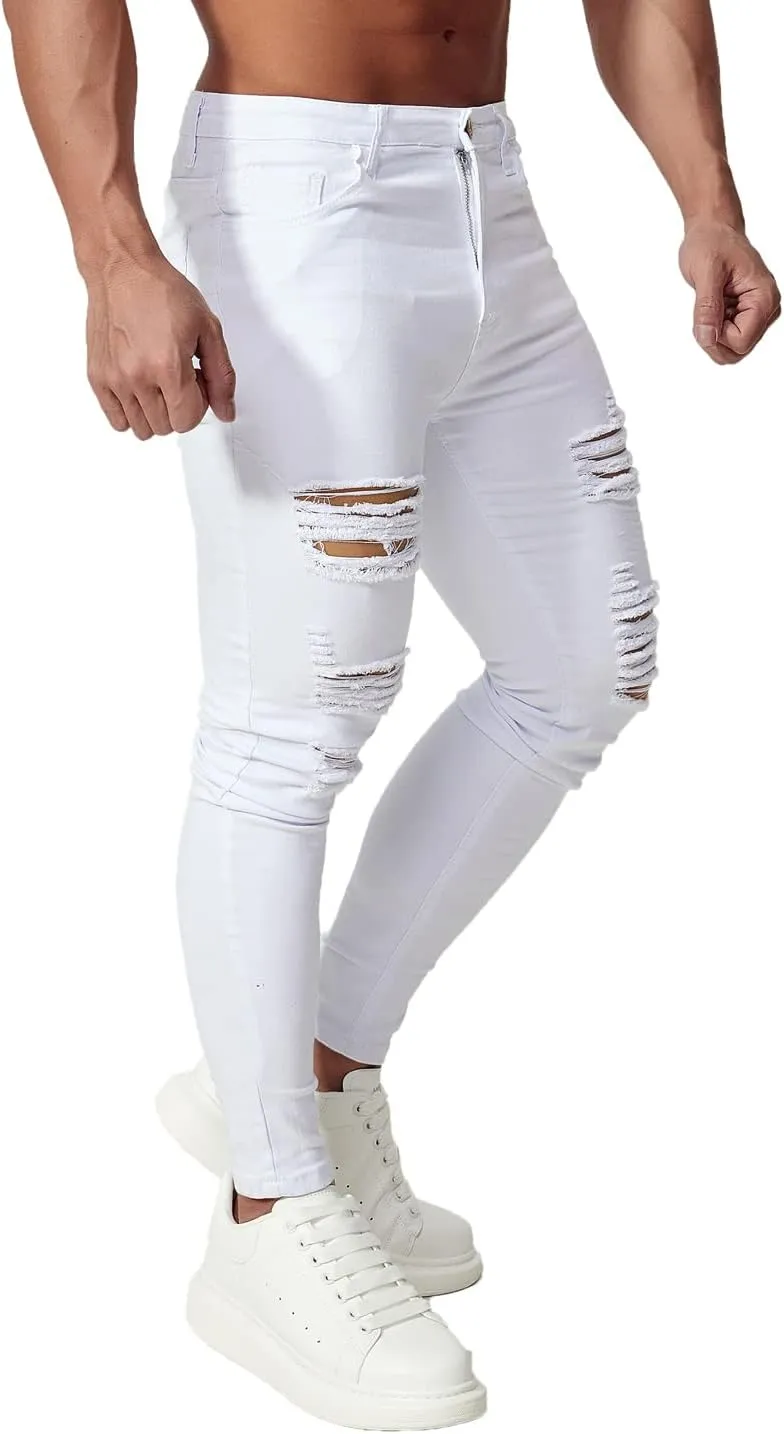 HUNGSON Men's Ripped Skinny Jeans Stretchy Slim Fit Jeans Pants for Men