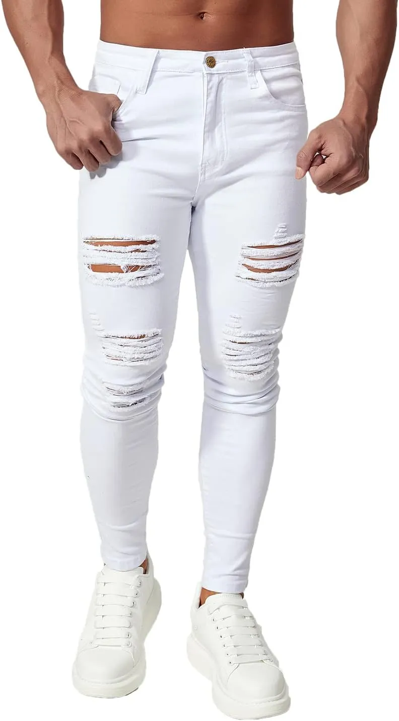 HUNGSON Men's Ripped Skinny Jeans Stretchy Slim Fit Jeans Pants for Men
