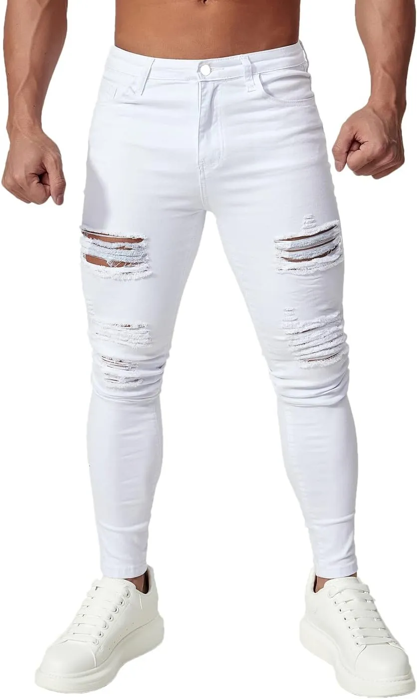 HUNGSON Men's Ripped Skinny Jeans Stretchy Slim Fit Jeans Pants for Men