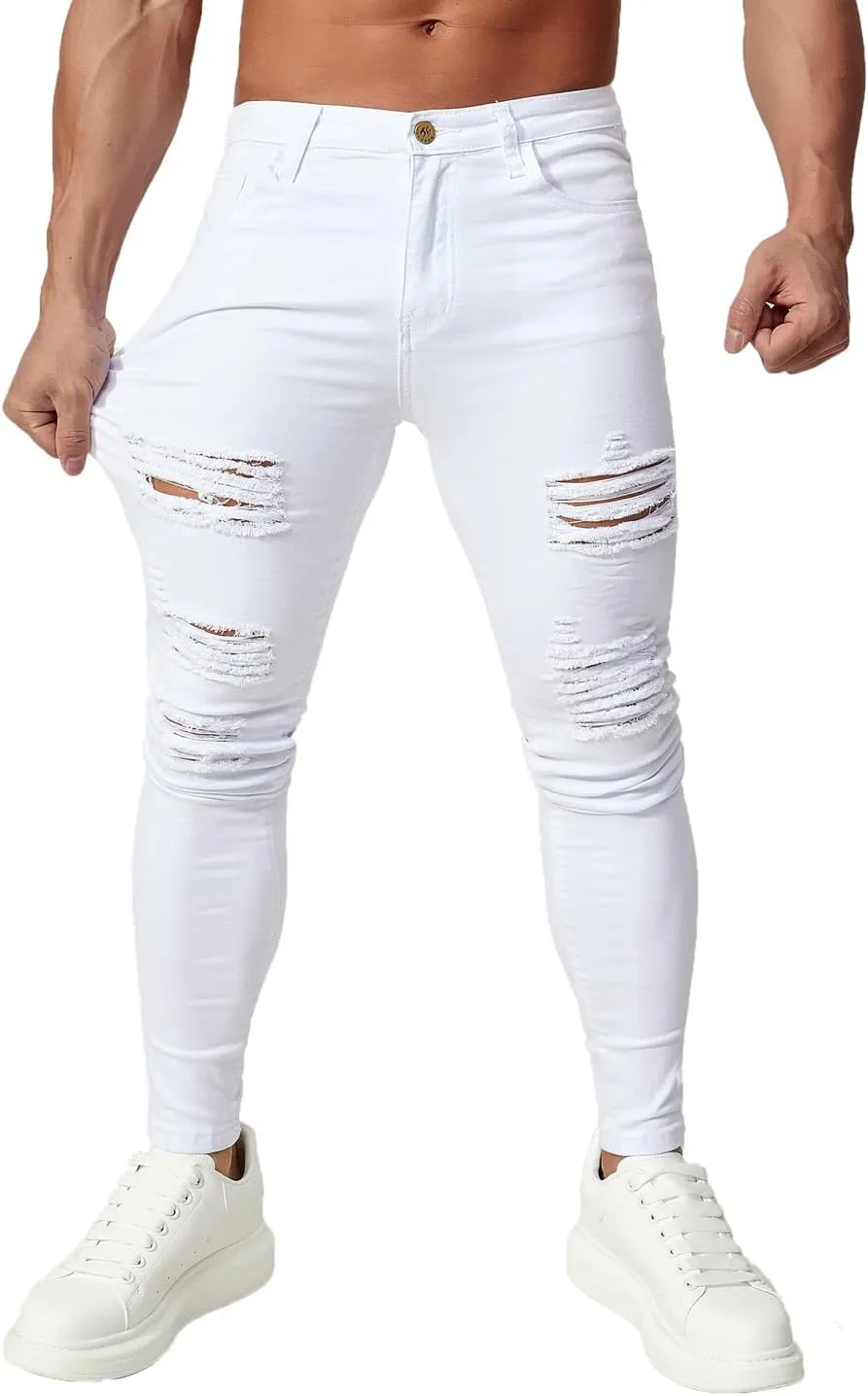 HUNGSON Men's Ripped Skinny Jeans Stretchy Slim Fit Jeans Pants for Men