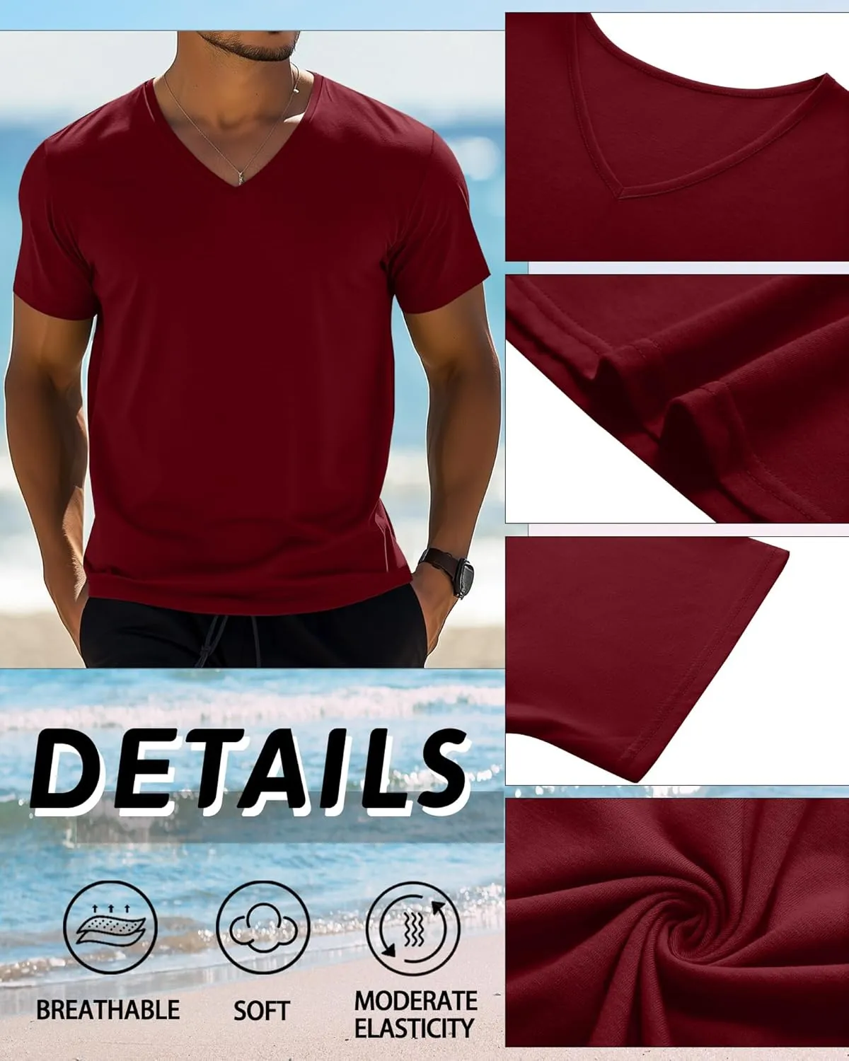 Huukeay 4 Pack Men's V Neck Cotton T Shirts M-7XL Regular Big and Tall Short Sleeve Tee 2025 Summer Clothing
