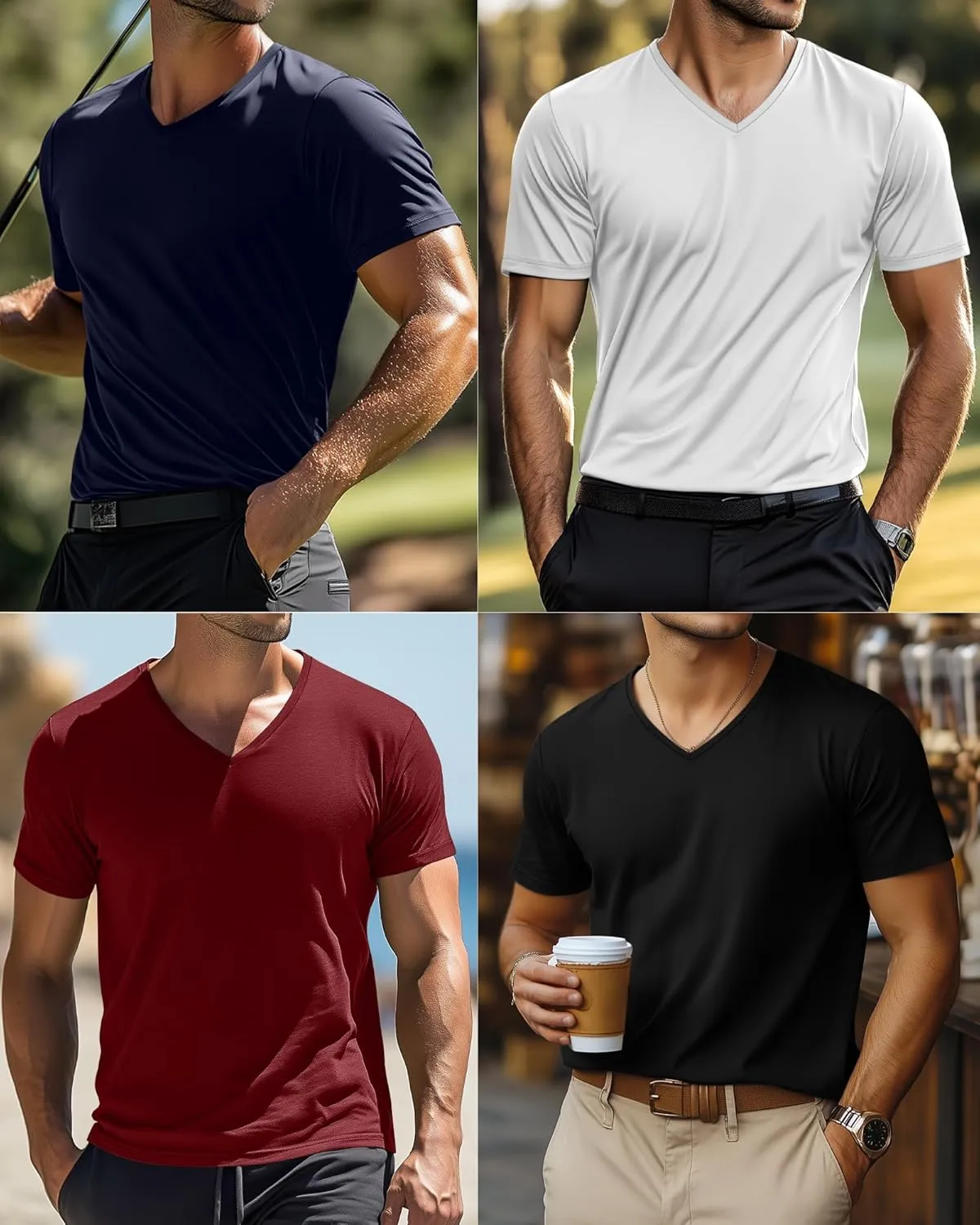 Huukeay 4 Pack Men's V Neck Cotton T Shirts M-7XL Regular Big and Tall Short Sleeve Tee 2025 Summer Clothing