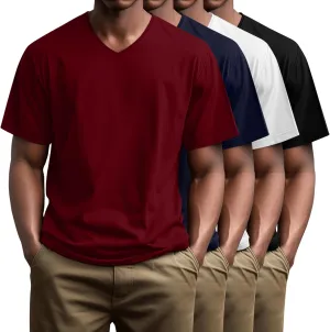 Huukeay 4 Pack Men's V Neck Cotton T Shirts M-7XL Regular Big and Tall Short Sleeve Tee 2025 Summer Clothing