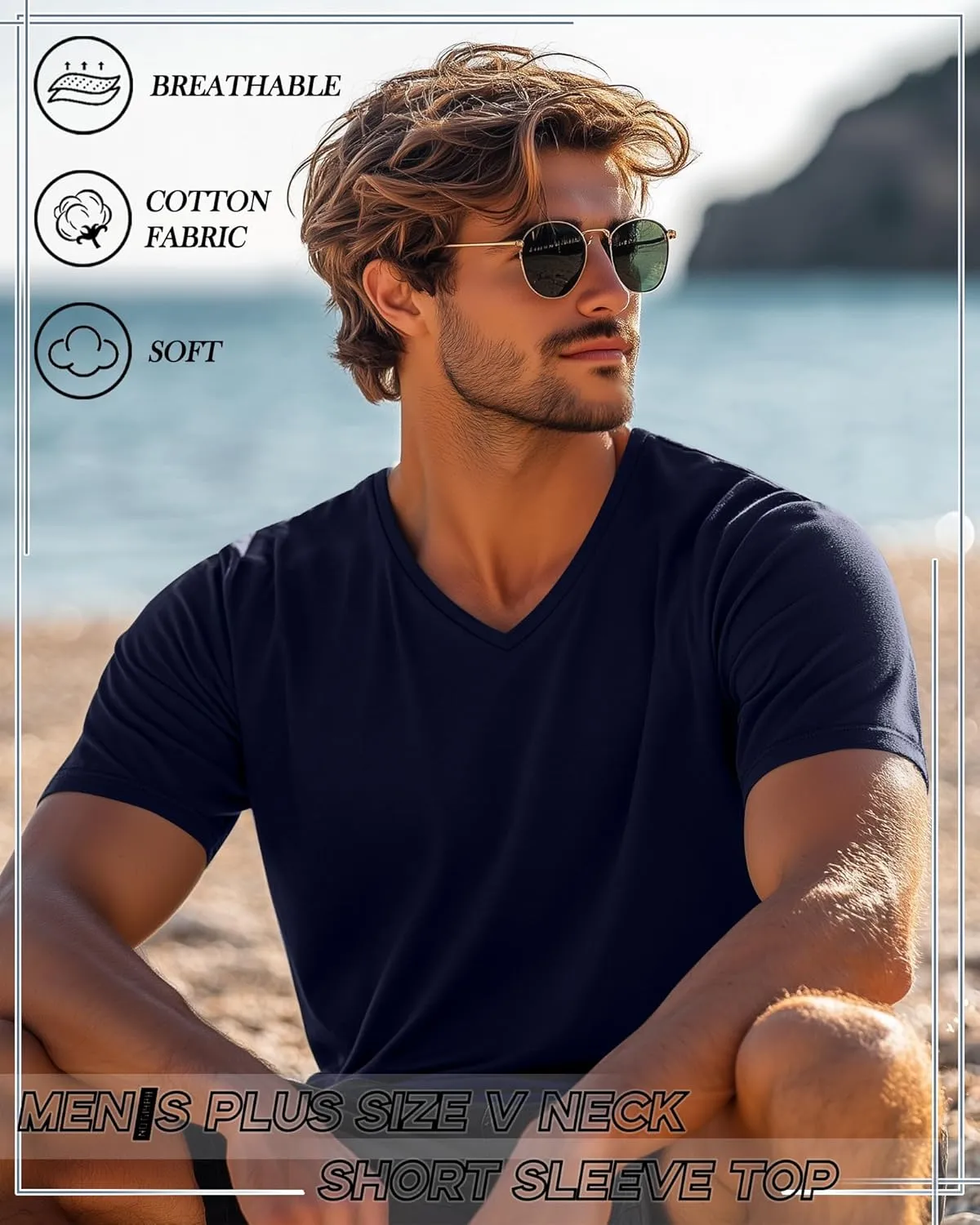 Huukeay 4 Pack Men's V Neck Cotton T Shirts M-7XL Regular Big and Tall Short Sleeve Tee 2025 Summer Clothing