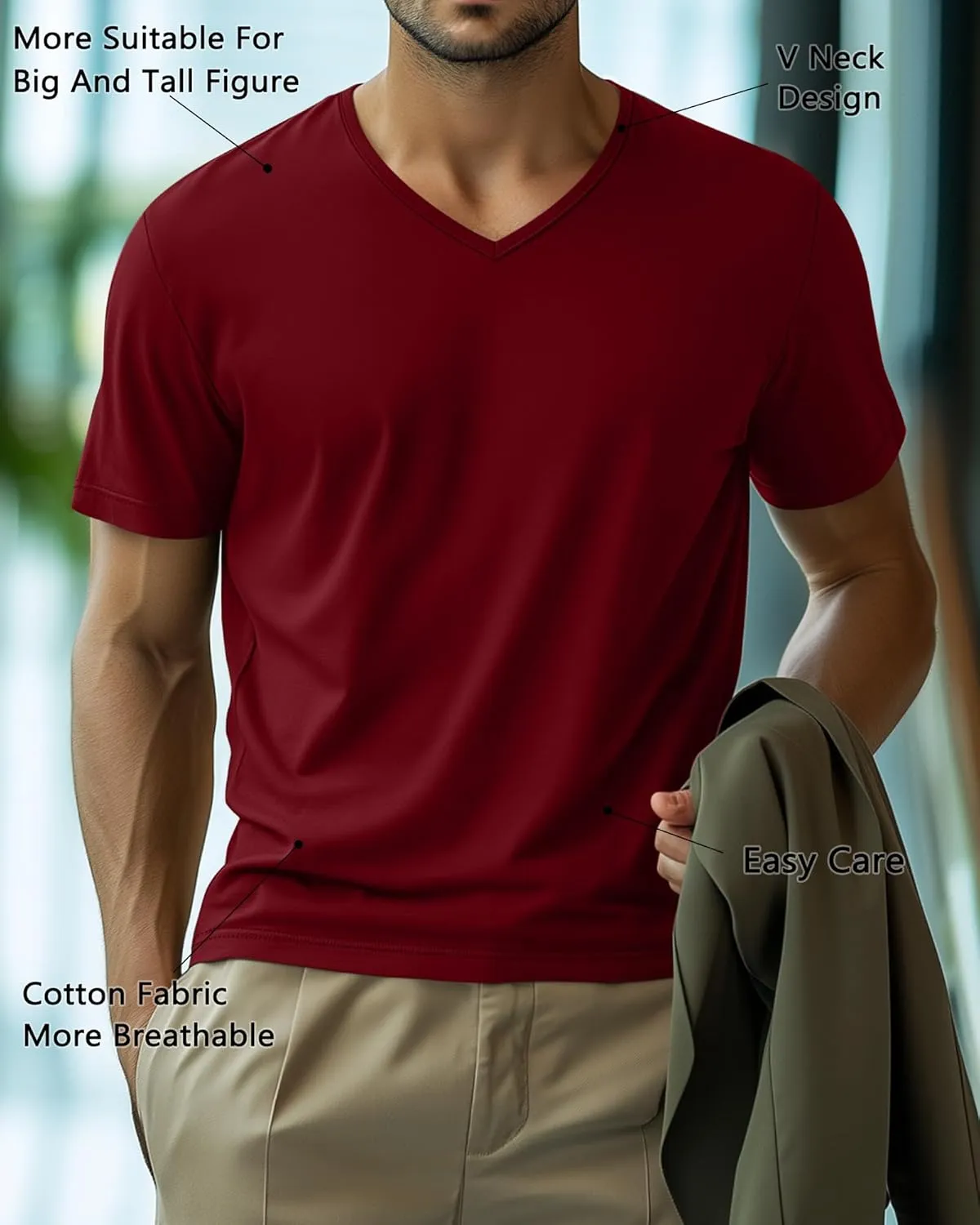 Huukeay 4 Pack Men's V Neck Cotton T Shirts M-7XL Regular Big and Tall Short Sleeve Tee 2025 Summer Clothing