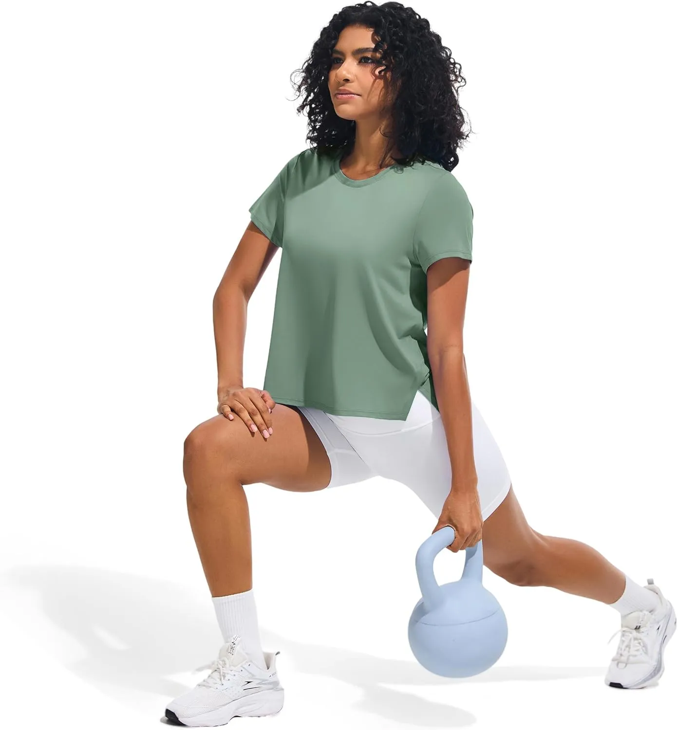 Ice Silk Women's Short Sleeve Workout Shirts Loose Fit Side Slits Athletic Tee Tops