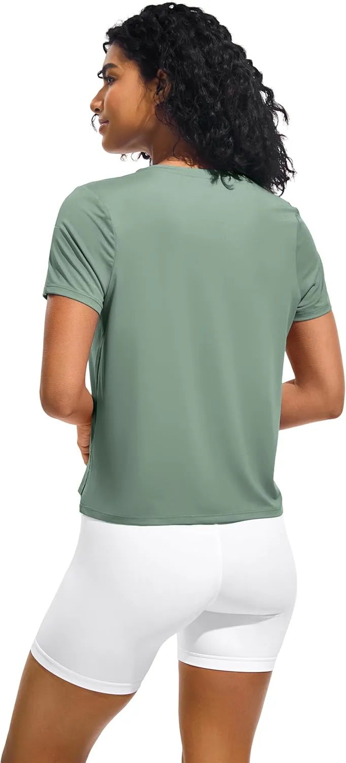 Ice Silk Women's Short Sleeve Workout Shirts Loose Fit Side Slits Athletic Tee Tops