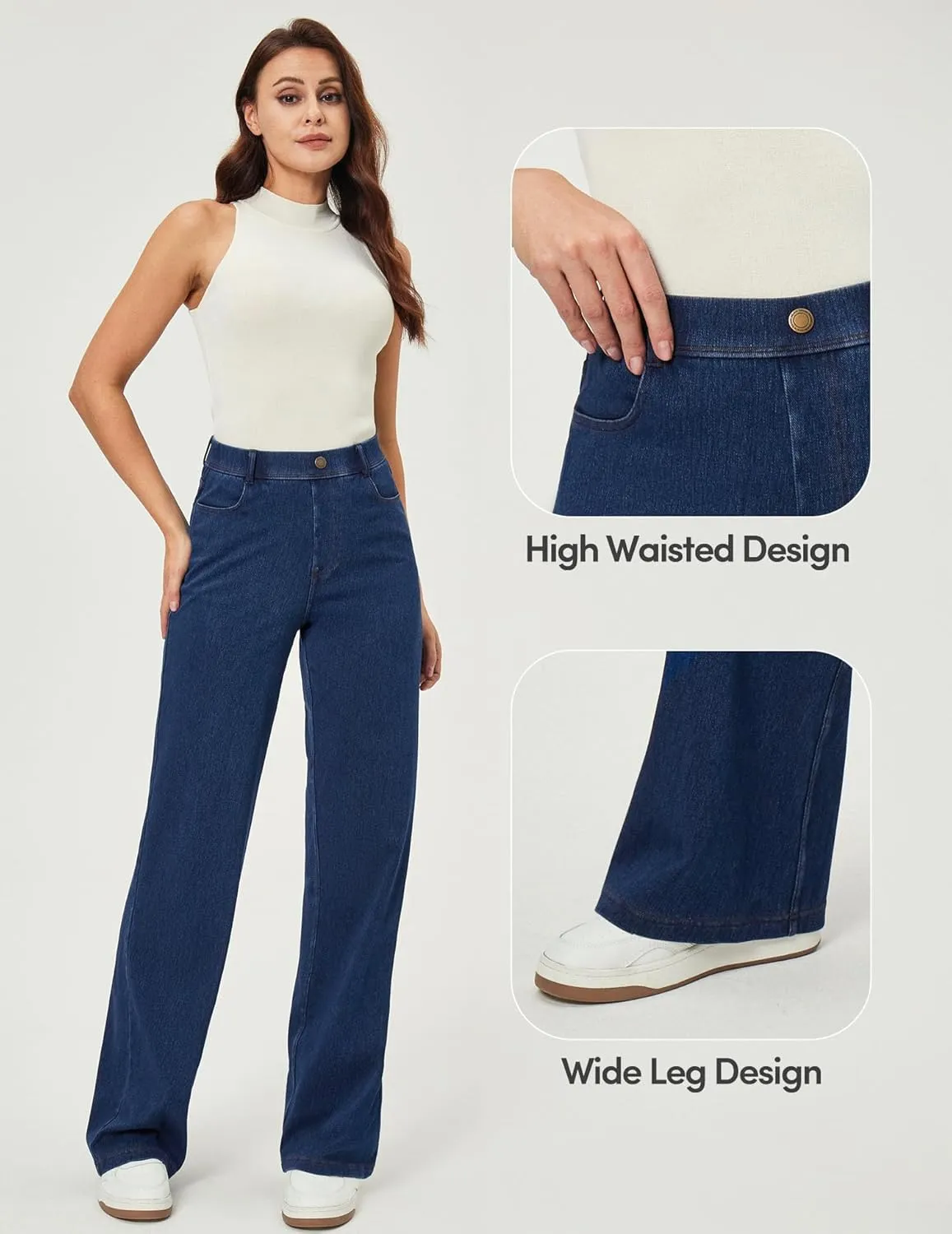 IUGA Wide Leg Jeans Woman Stretchy Pull On Baggy Jeans High Waisted Trendy Womens Jeans Straight Casual Denim Pants