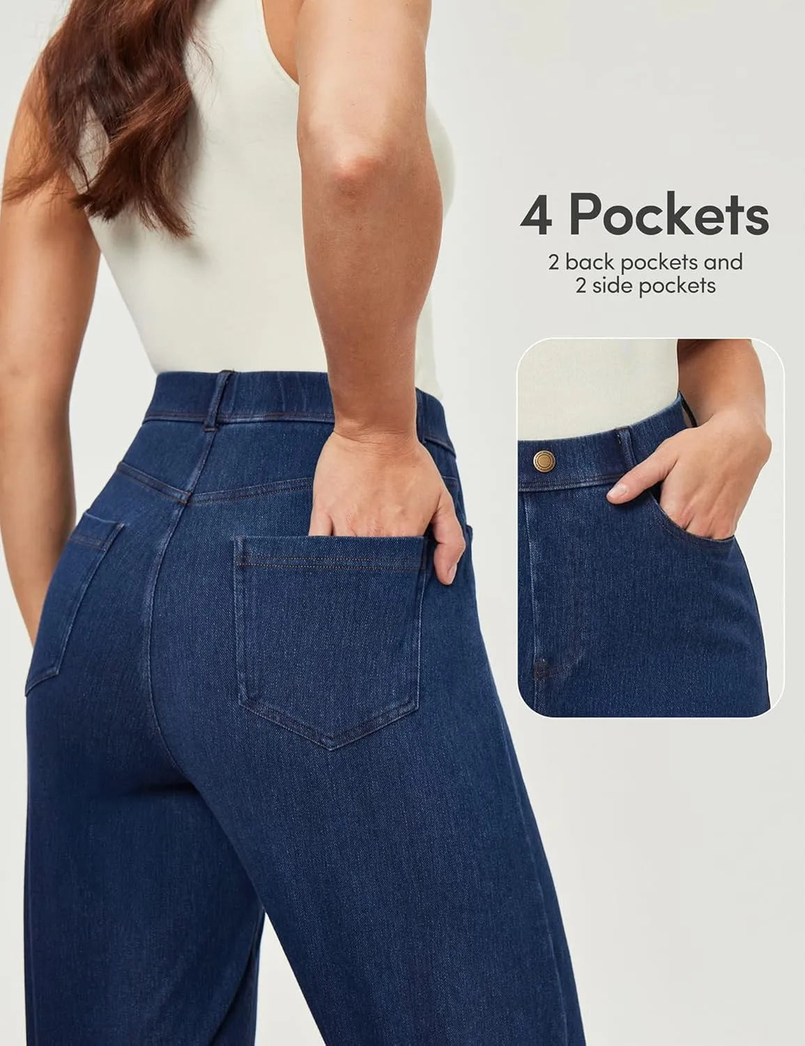 IUGA Wide Leg Jeans Woman Stretchy Pull On Baggy Jeans High Waisted Trendy Womens Jeans Straight Casual Denim Pants