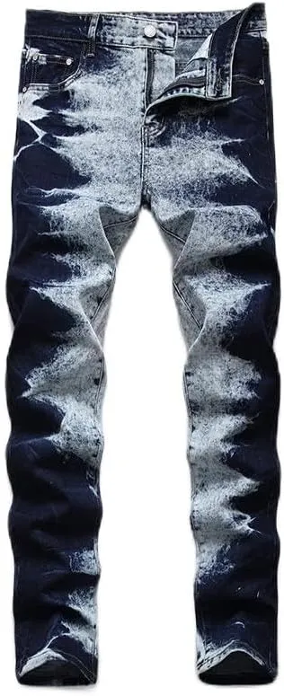 JE&NS Men's Ripped Jeans, Slim Fit Straight Leg, Denim Jeans Pants for Men