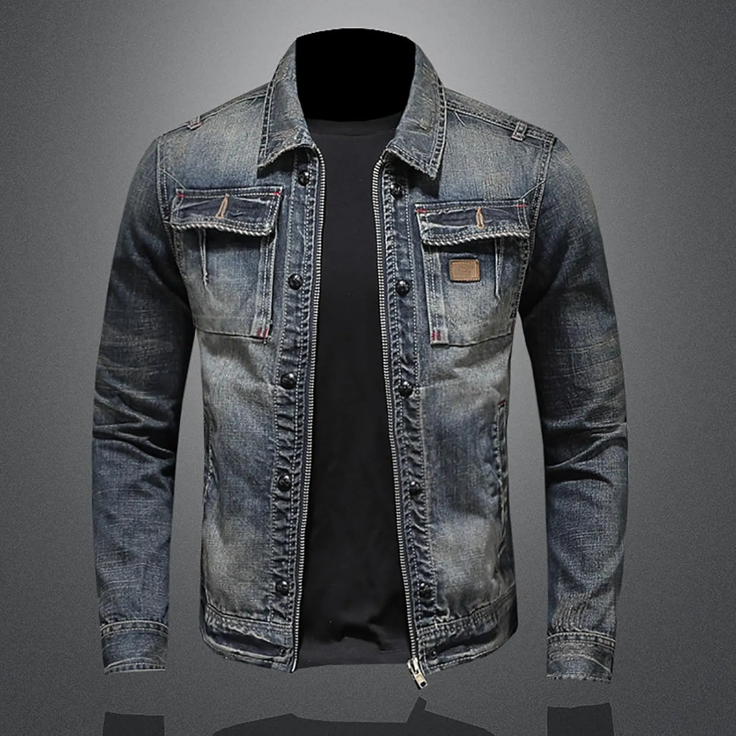 Jean Jacket for Men Slim Fit Vintage Washed Denim Jacket Coat Long Sleeve Teen Boys Hip Hop Rock Motorcycle Jackets
