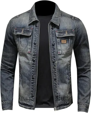 Jean Jacket for Men Slim Fit Vintage Washed Denim Jacket Coat Long Sleeve Teen Boys Hip Hop Rock Motorcycle Jackets
