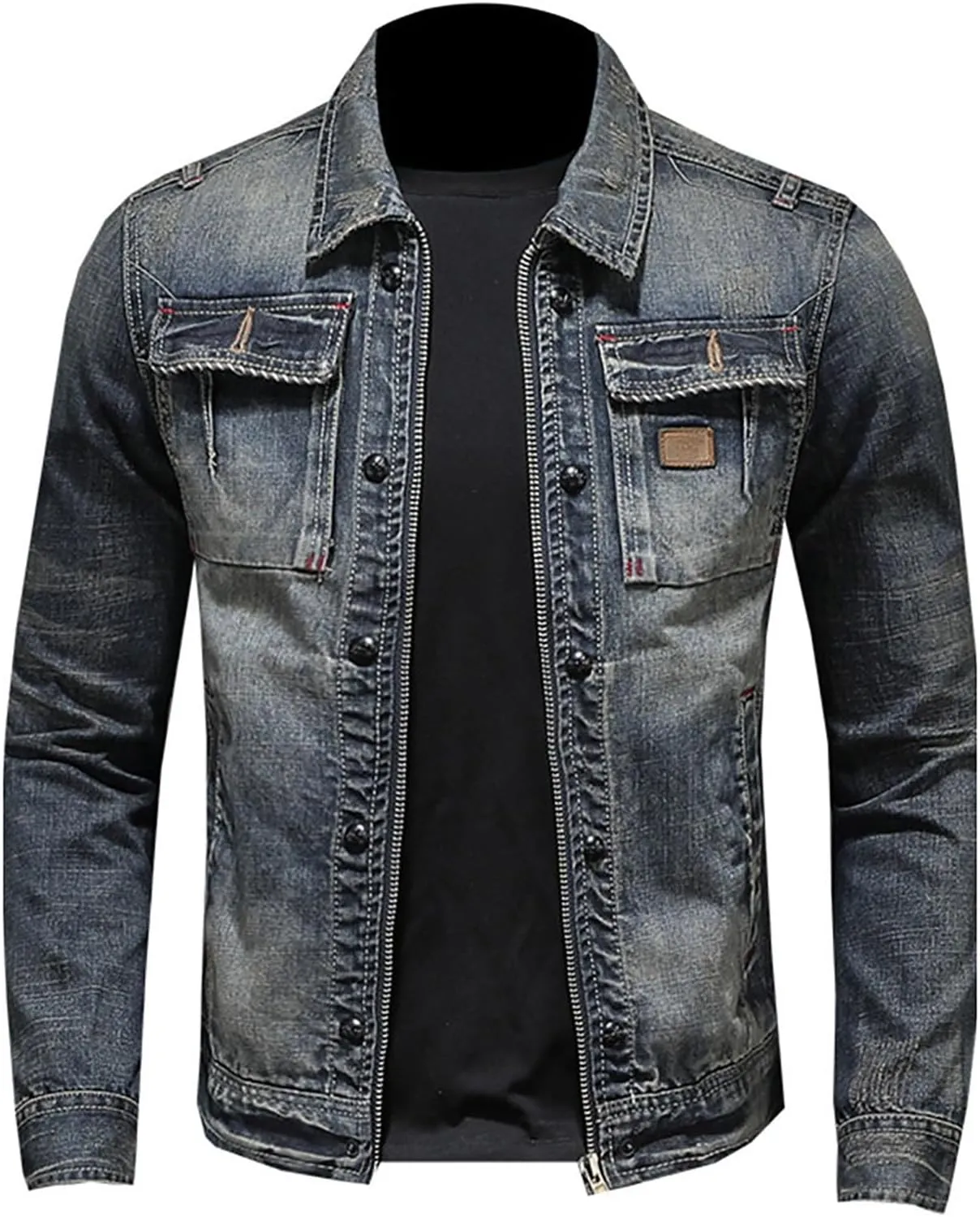 Jean Jacket for Men Slim Fit Vintage Washed Denim Jacket Coat Long Sleeve Teen Boys Hip Hop Rock Motorcycle Jackets
