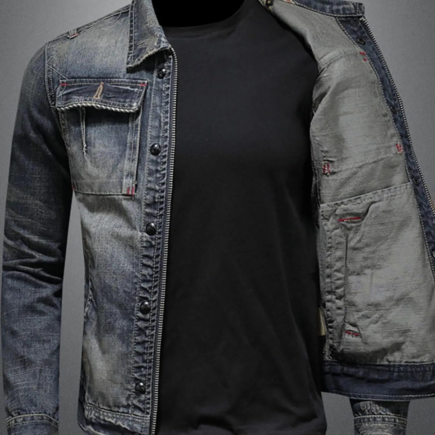 Jean Jacket for Men Slim Fit Vintage Washed Denim Jacket Coat Long Sleeve Teen Boys Hip Hop Rock Motorcycle Jackets