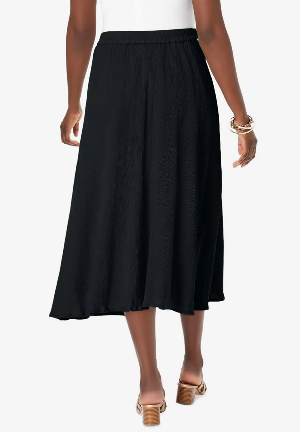 Jessica London Women's Plus Size Button-Front Gauze Midi Skirt