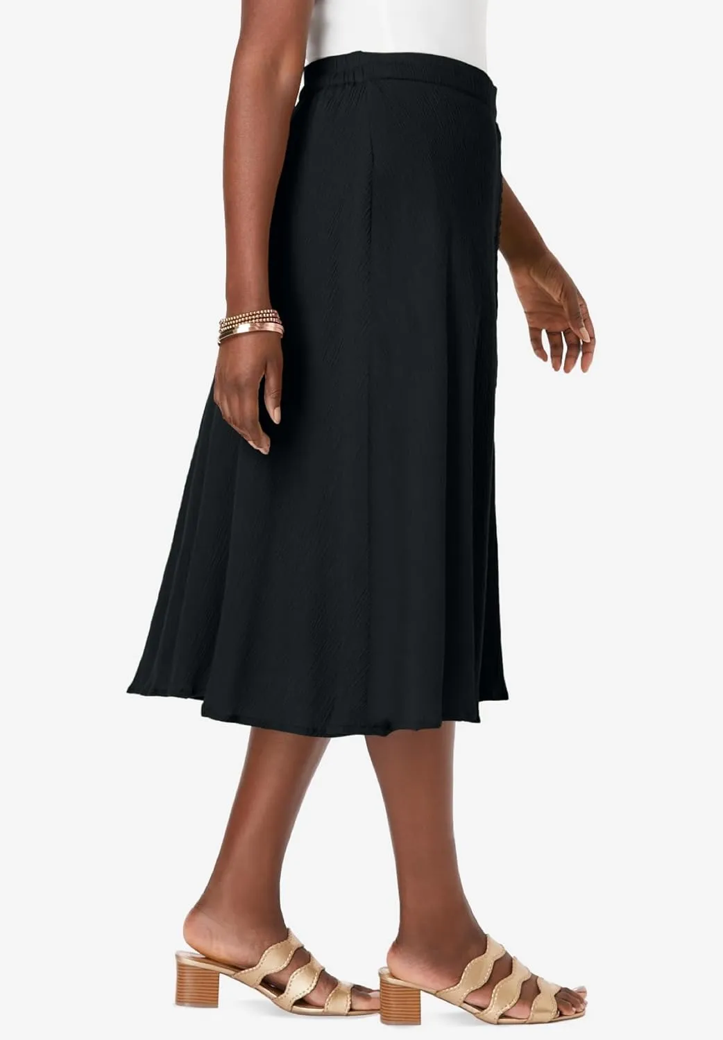 Jessica London Women's Plus Size Button-Front Gauze Midi Skirt
