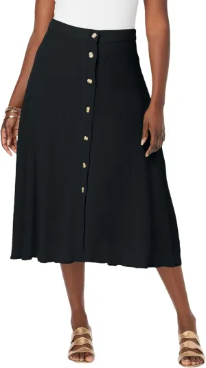 Jessica London Women's Plus Size Button-Front Gauze Midi Skirt
