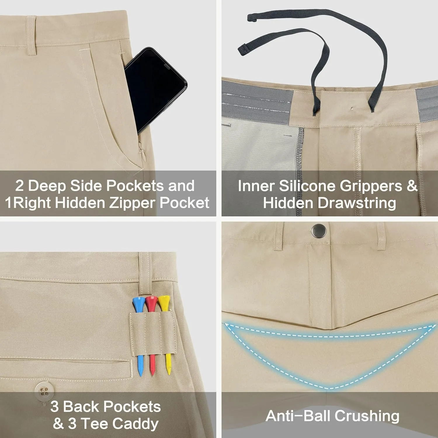 JWM Men's Golf Dress Pant Stretch - 30"/32"/34" Work Business Casual Comfy Trousers Slacks Quick Dry Lightweight 5 Pockets