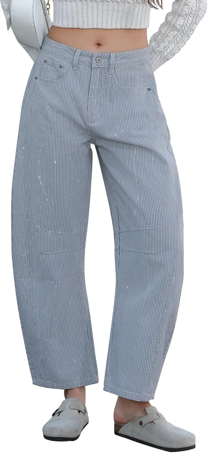 Kedera Women Stripe Barrel Jeans Casual Denim Jeans Loose Wide Leg Baggy Pants Mid Waist Boyfriend Jeans Y2k