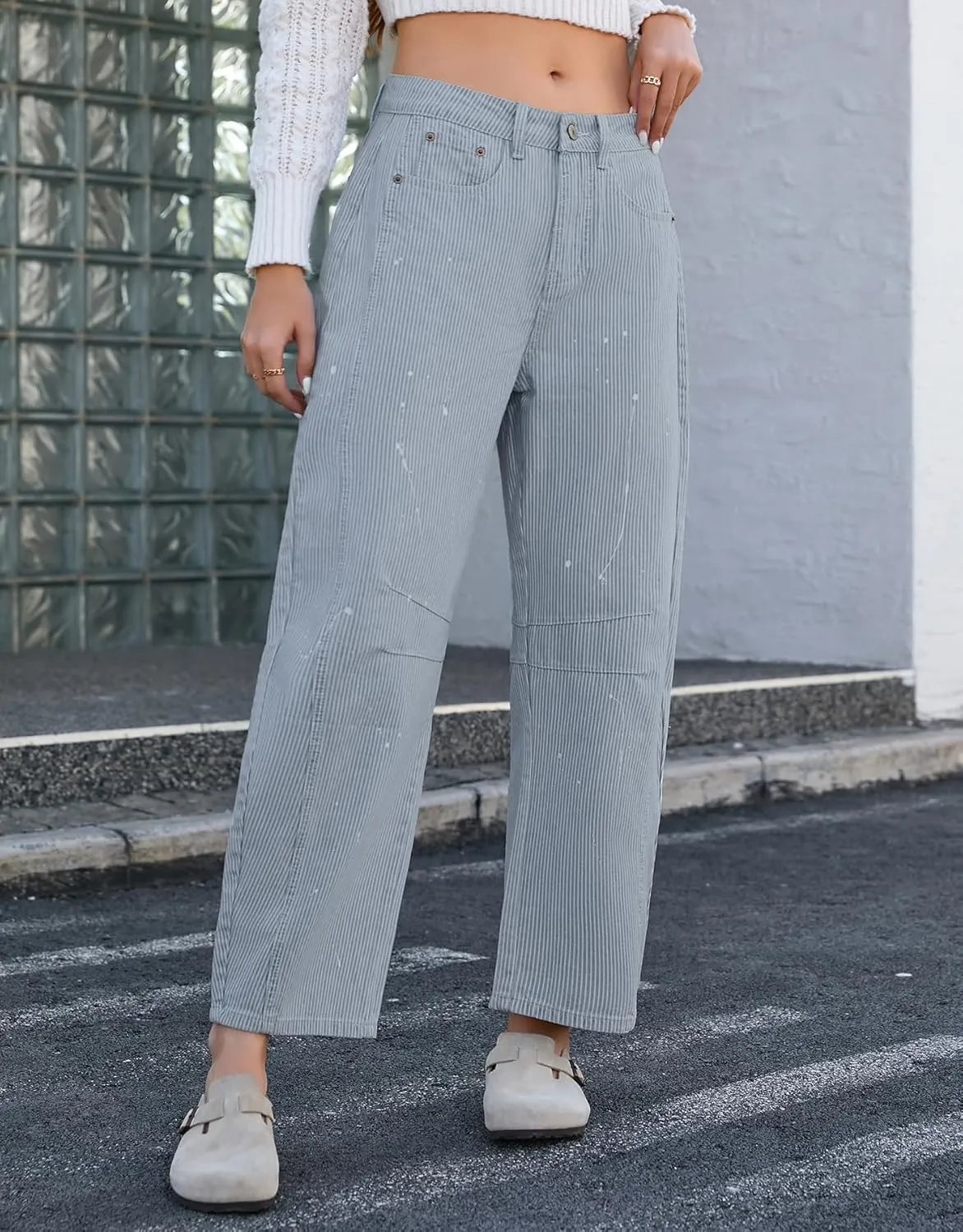 Kedera Women Stripe Barrel Jeans Casual Denim Jeans Loose Wide Leg Baggy Pants Mid Waist Boyfriend Jeans Y2k