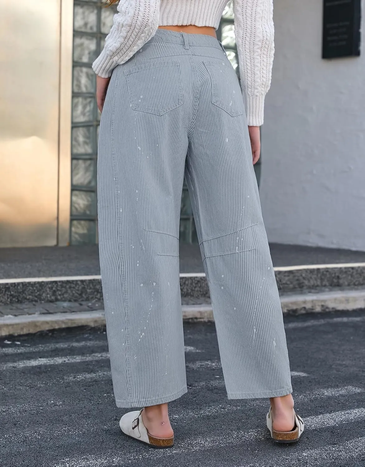 Kedera Women Stripe Barrel Jeans Casual Denim Jeans Loose Wide Leg Baggy Pants Mid Waist Boyfriend Jeans Y2k