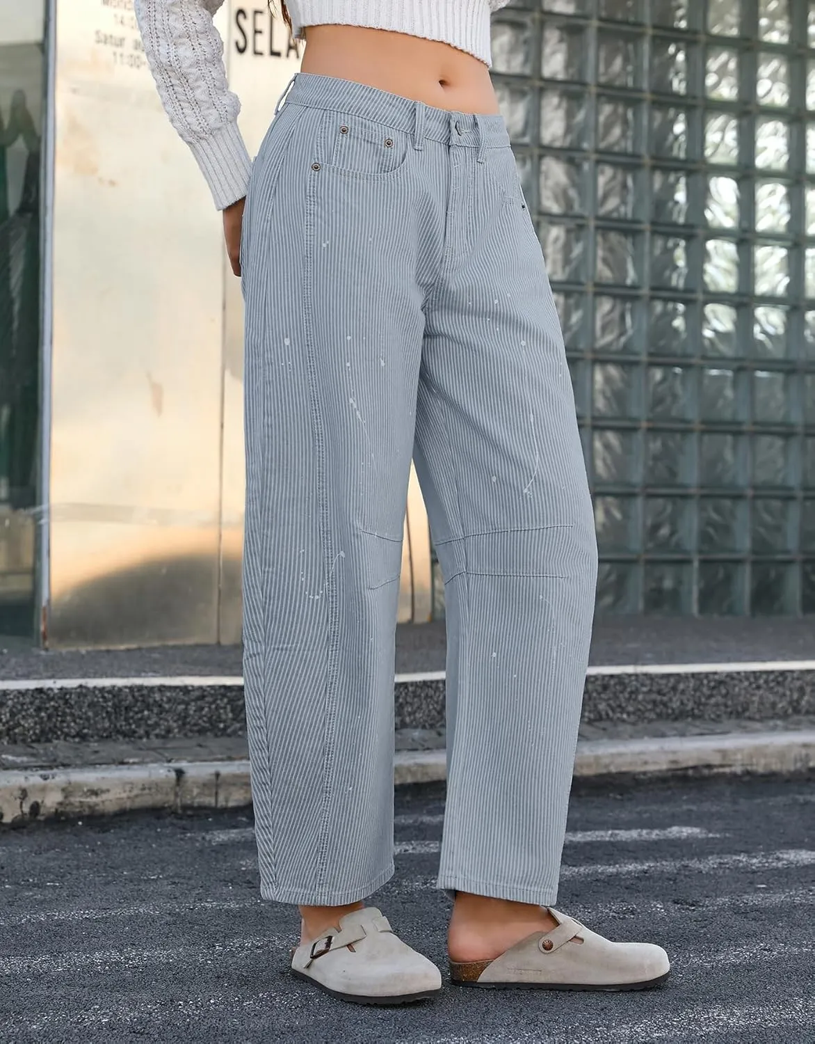 Kedera Women Stripe Barrel Jeans Casual Denim Jeans Loose Wide Leg Baggy Pants Mid Waist Boyfriend Jeans Y2k