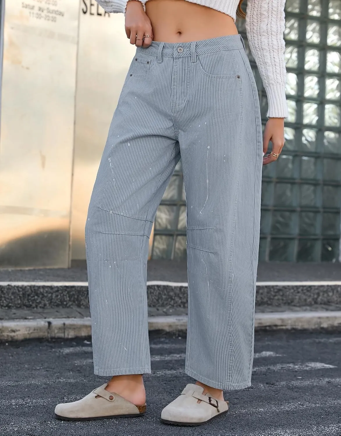 Kedera Women Stripe Barrel Jeans Casual Denim Jeans Loose Wide Leg Baggy Pants Mid Waist Boyfriend Jeans Y2k