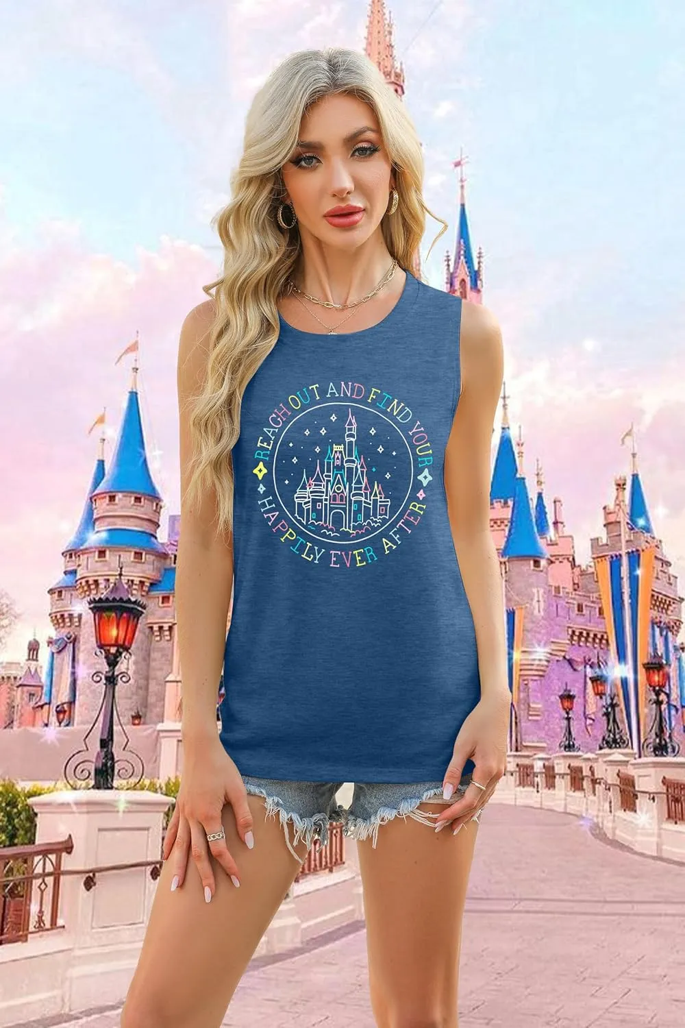KIDDAD Magic Kingdom Tank Tops for Women: Magical Shirts Fairy Castle Shirt Family Vacation Vest Summer Sleeveless Tops