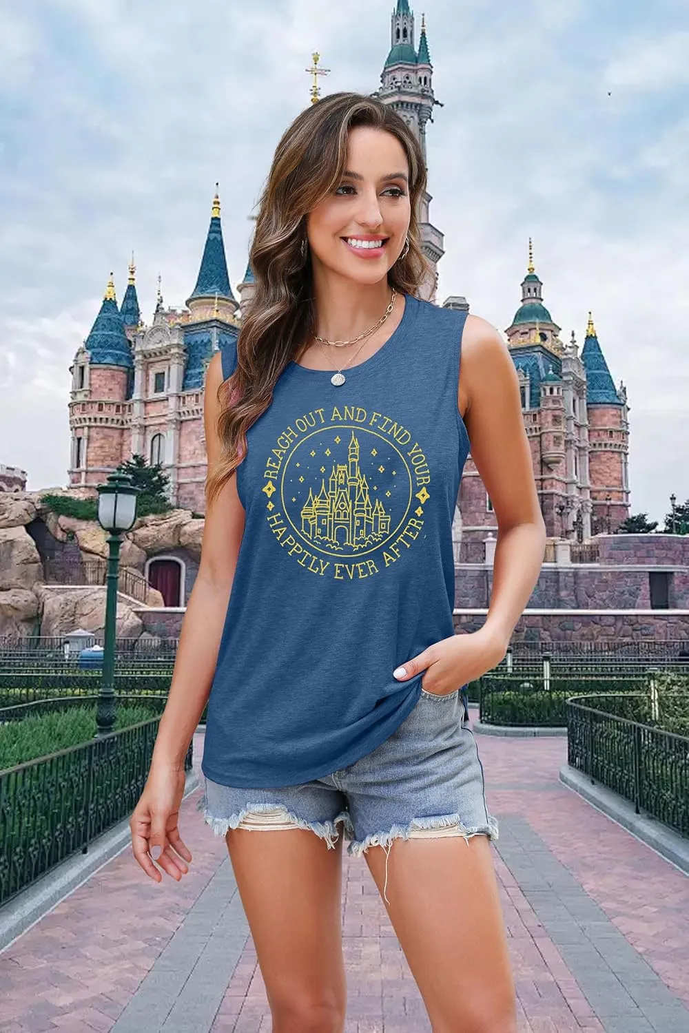 KIDDAD Magic Kingdom Tank Tops for Women: Magical Shirts Fairy Castle Shirt Family Vacation Vest Summer Sleeveless Tops