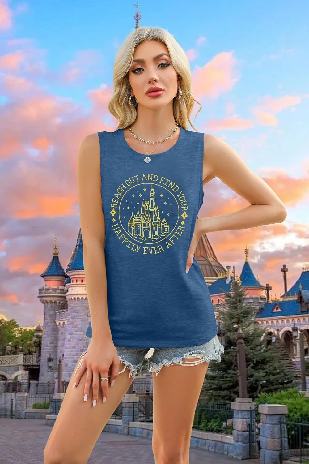 KIDDAD Magic Kingdom Tank Tops for Women: Magical Shirts Fairy Castle Shirt Family Vacation Vest Summer Sleeveless Tops