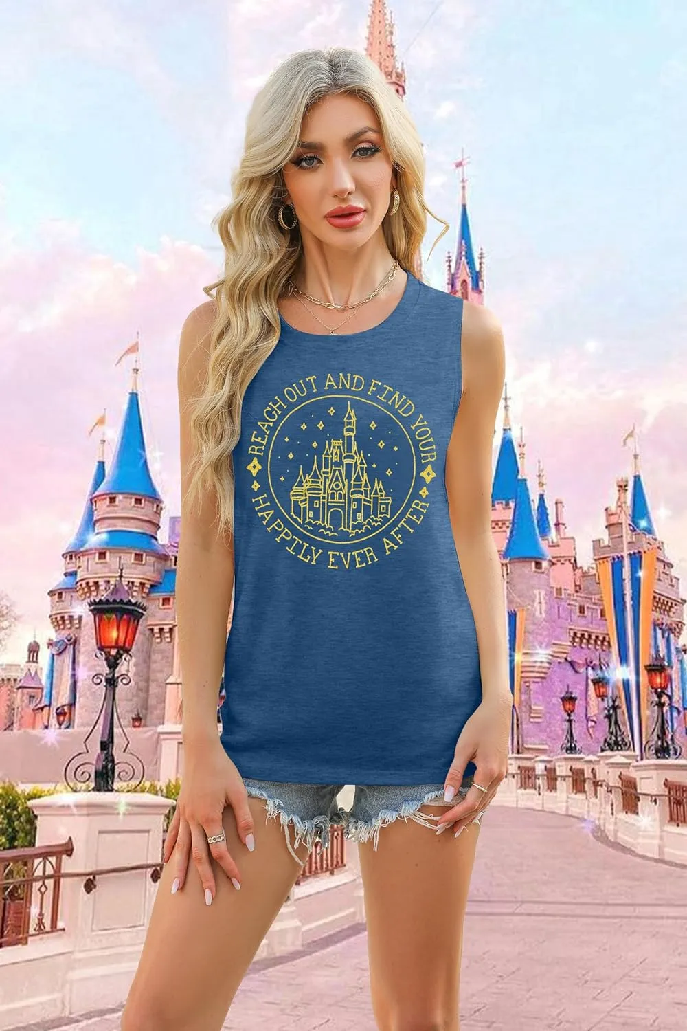 KIDDAD Magic Kingdom Tank Tops for Women: Magical Shirts Fairy Castle Shirt Family Vacation Vest Summer Sleeveless Tops