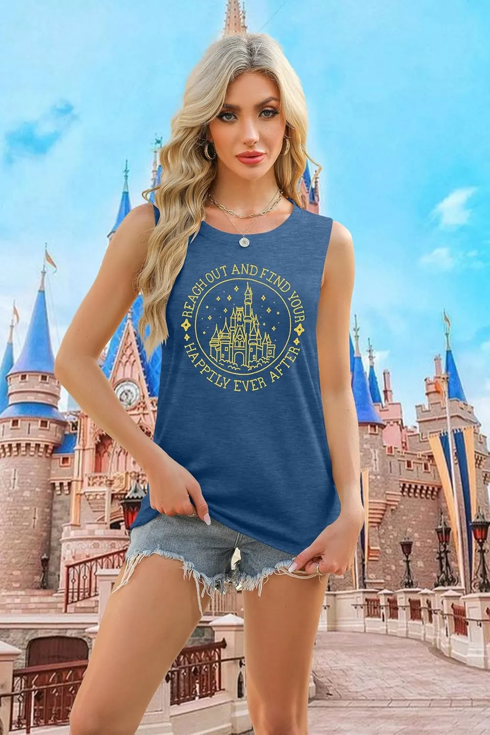KIDDAD Magic Kingdom Tank Tops for Women: Magical Shirts Fairy Castle Shirt Family Vacation Vest Summer Sleeveless Tops